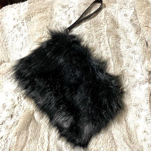 Fur Purse,Black Fur Wristlet,Cruelty Free Black Fur Multifunctional Crossbody - Picture 2 of 8